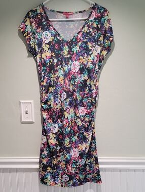 BONGO Black Multi Floral V-Neck Midi Dress